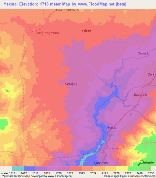 Yekmal,Turkey Elevation Map