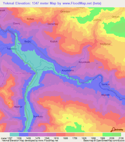 Yekmal,Turkey Elevation Map