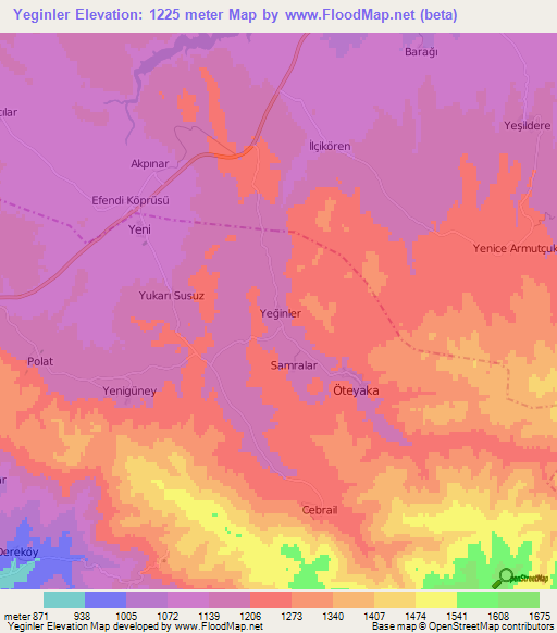 Yeginler,Turkey Elevation Map