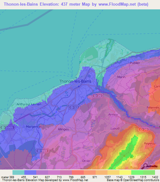 Thonon-les-Bains,France Elevation Map