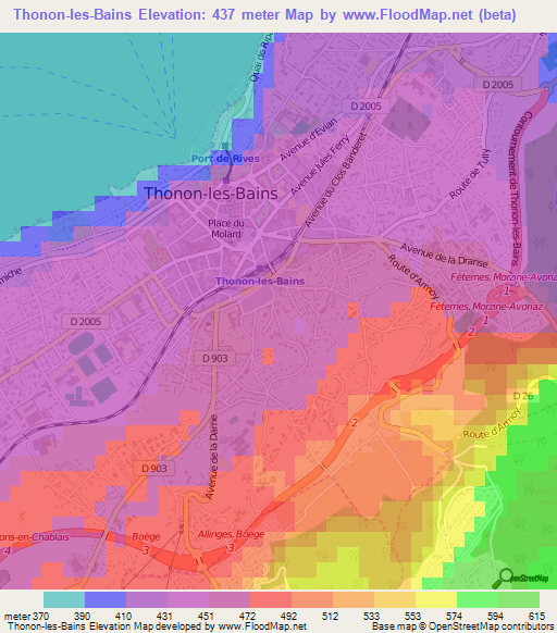 Thonon-les-Bains,France Elevation Map