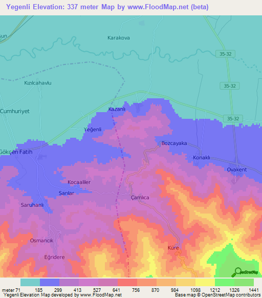 Yegenli,Turkey Elevation Map