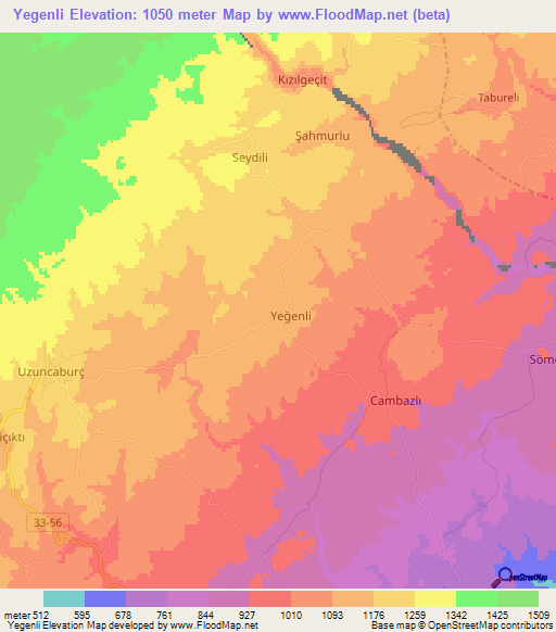 Yegenli,Turkey Elevation Map