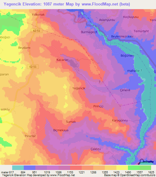 Yegencik,Turkey Elevation Map