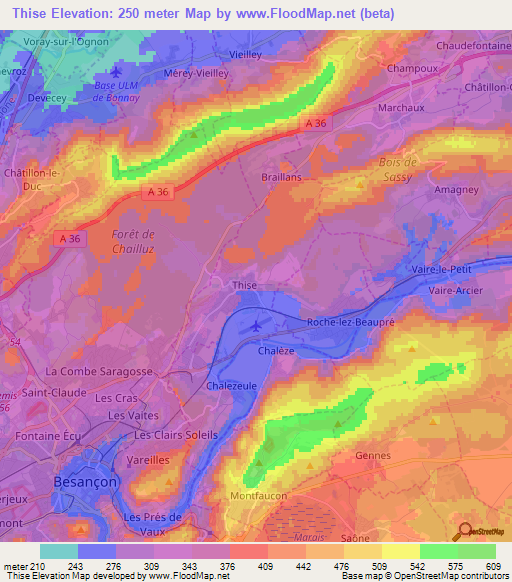 Thise,France Elevation Map