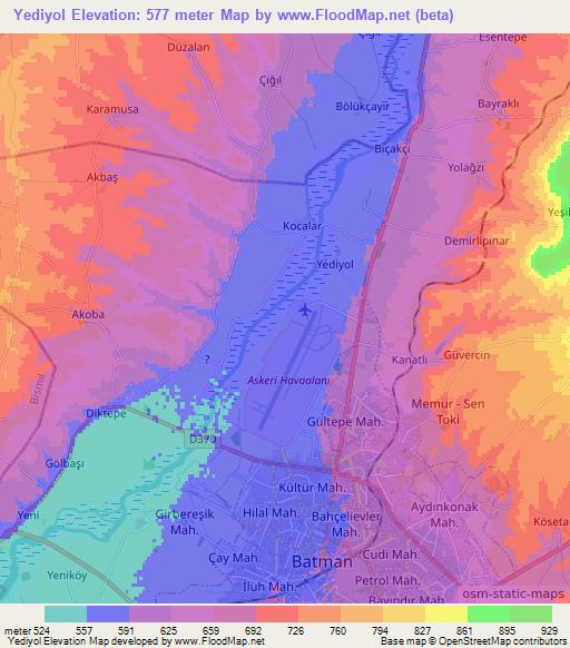 Yediyol,Turkey Elevation Map