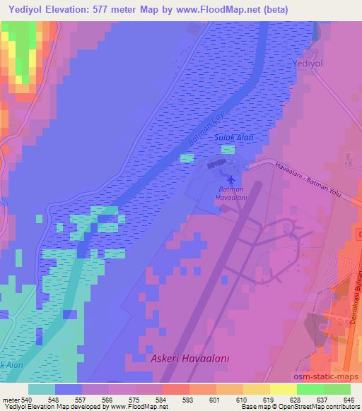 Yediyol,Turkey Elevation Map