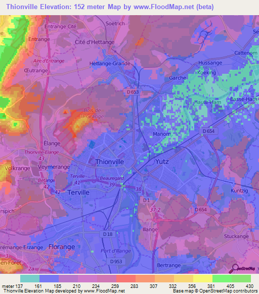 Thionville,France Elevation Map