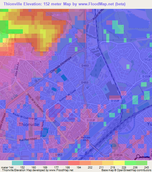 Thionville,France Elevation Map