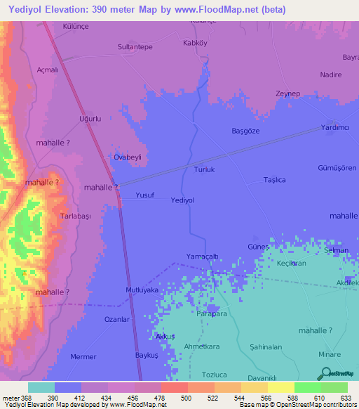 Yediyol,Turkey Elevation Map