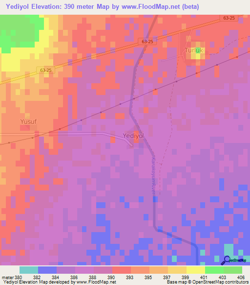 Yediyol,Turkey Elevation Map