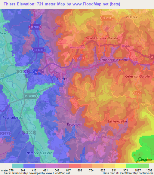 Thiers,France Elevation Map