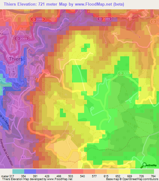 Thiers,France Elevation Map