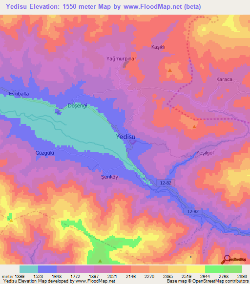 Yedisu,Turkey Elevation Map