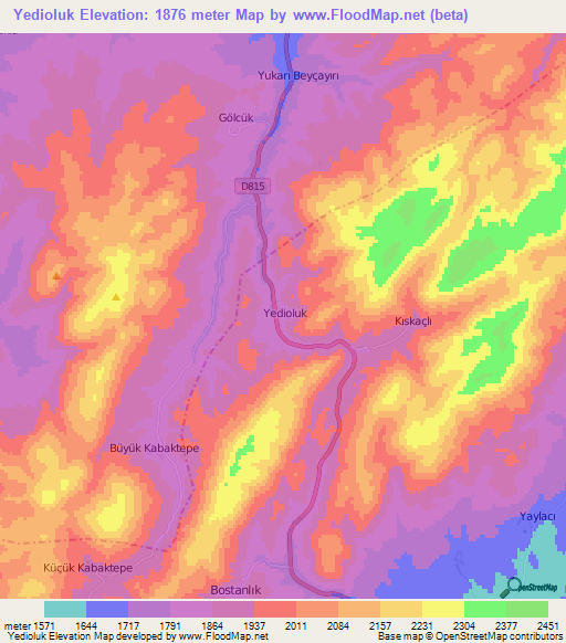 Yedioluk,Turkey Elevation Map