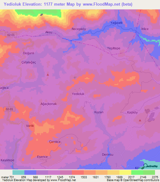 Yedioluk,Turkey Elevation Map