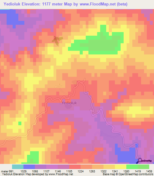 Yedioluk,Turkey Elevation Map