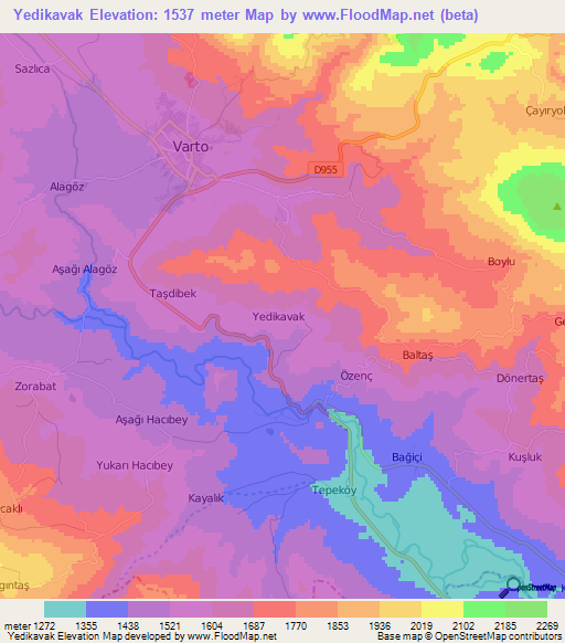 Yedikavak,Turkey Elevation Map