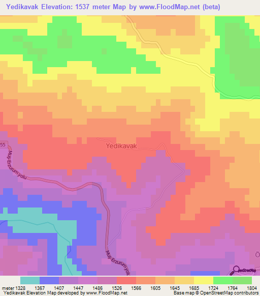 Yedikavak,Turkey Elevation Map