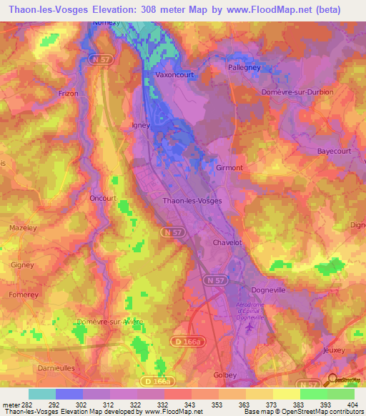 Thaon-les-Vosges,France Elevation Map