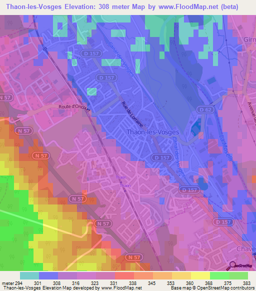 Thaon-les-Vosges,France Elevation Map