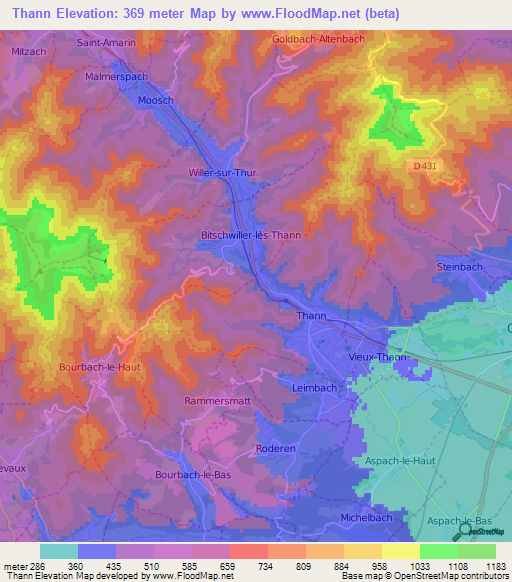 Thann,France Elevation Map