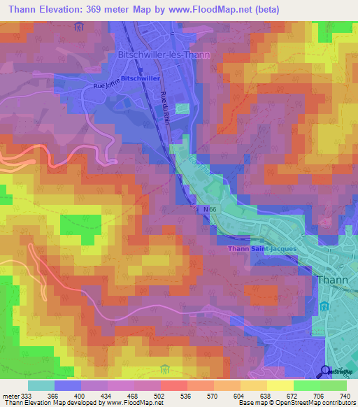 Thann,France Elevation Map