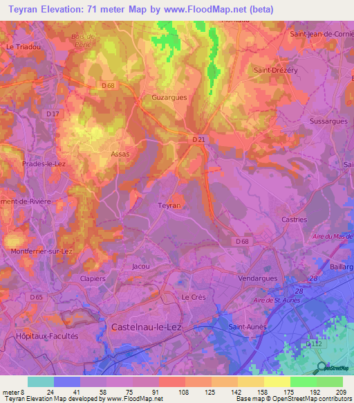 Teyran,France Elevation Map