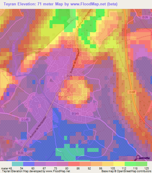 Teyran,France Elevation Map