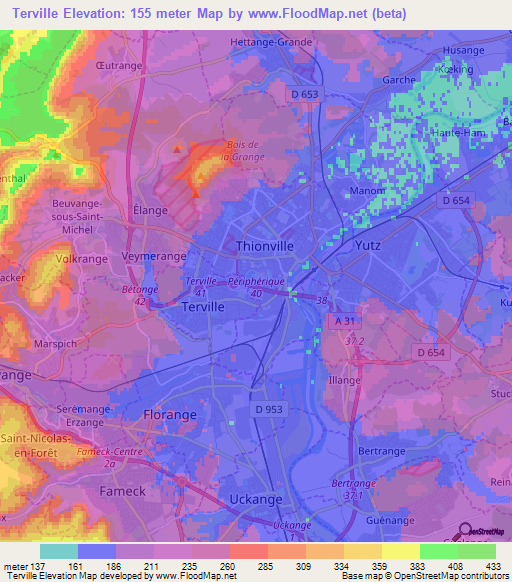 Terville,France Elevation Map