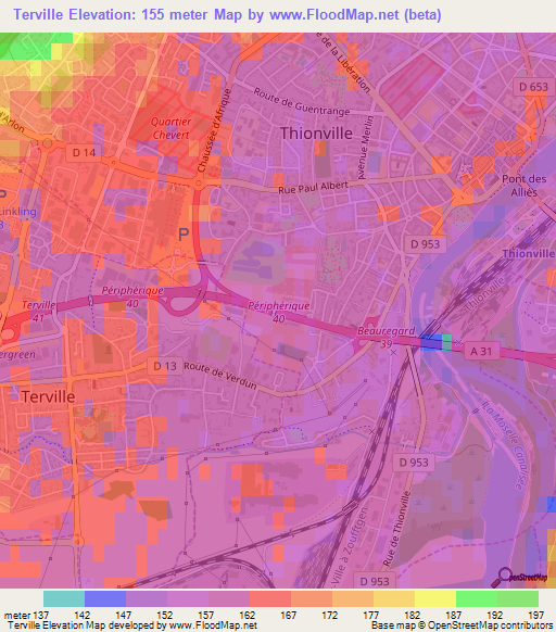 Terville,France Elevation Map