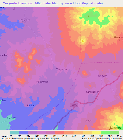 Yazyurdu,Turkey Elevation Map