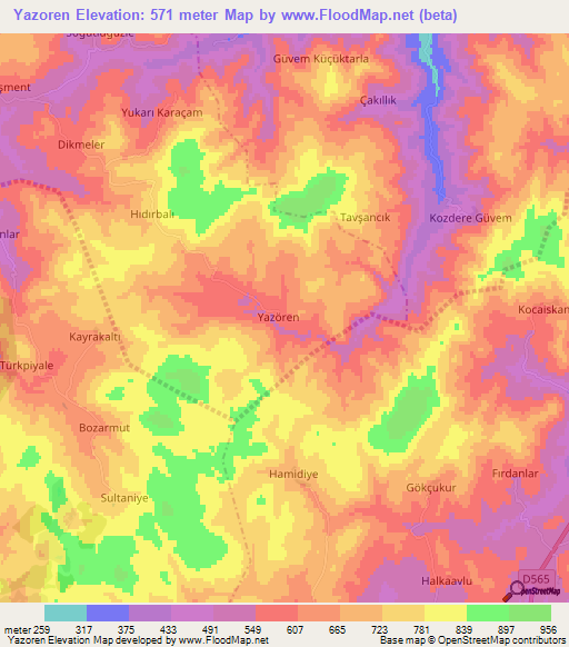 Yazoren,Turkey Elevation Map