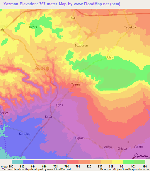 Yazman,Turkey Elevation Map