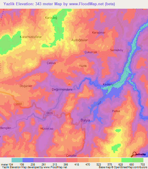 Yazlik,Turkey Elevation Map