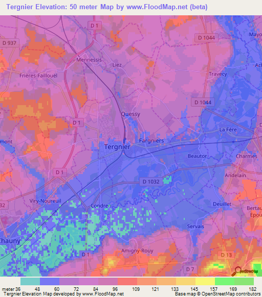 Tergnier,France Elevation Map