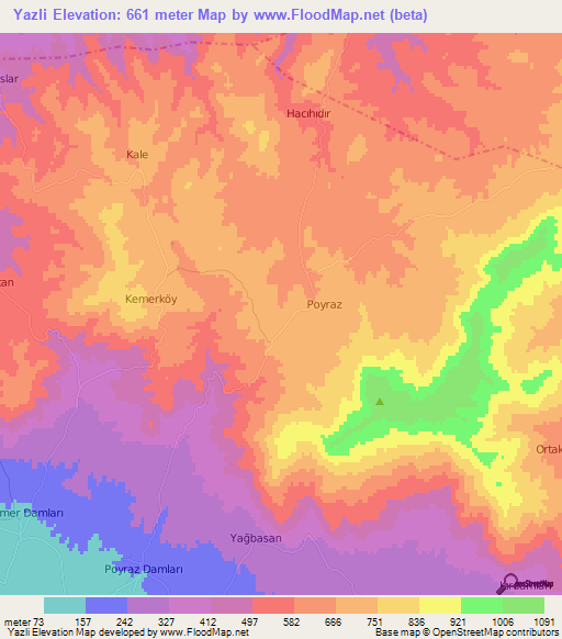 Yazli,Turkey Elevation Map