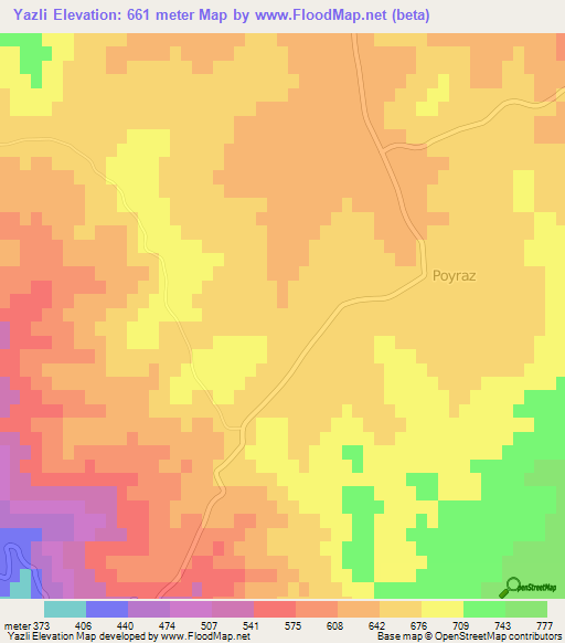 Yazli,Turkey Elevation Map