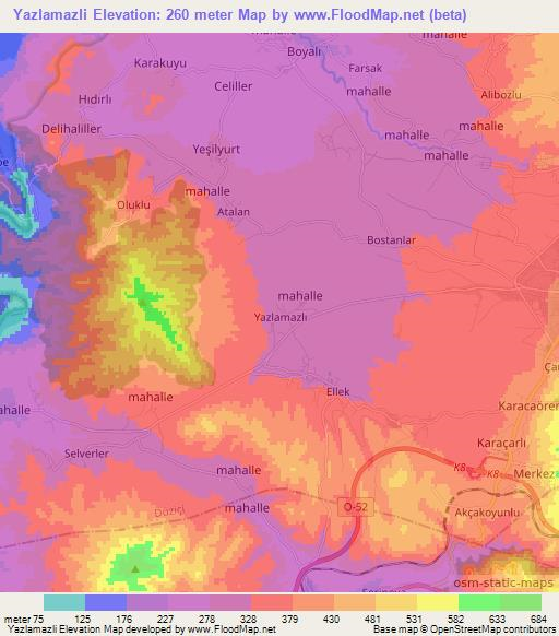 Yazlamazli,Turkey Elevation Map