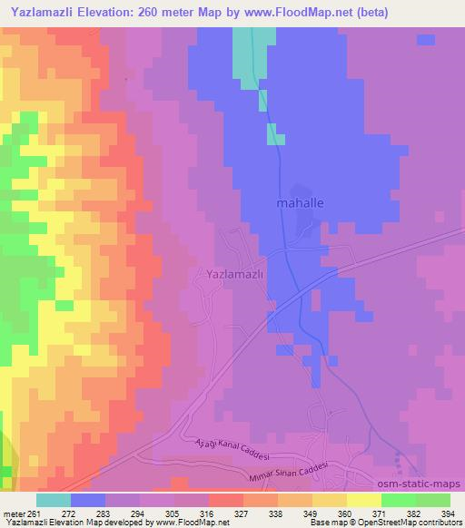 Yazlamazli,Turkey Elevation Map