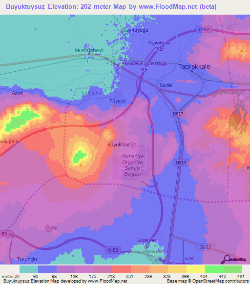 Buyuktuysuz,Turkey Elevation Map