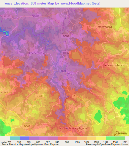 Tence,France Elevation Map