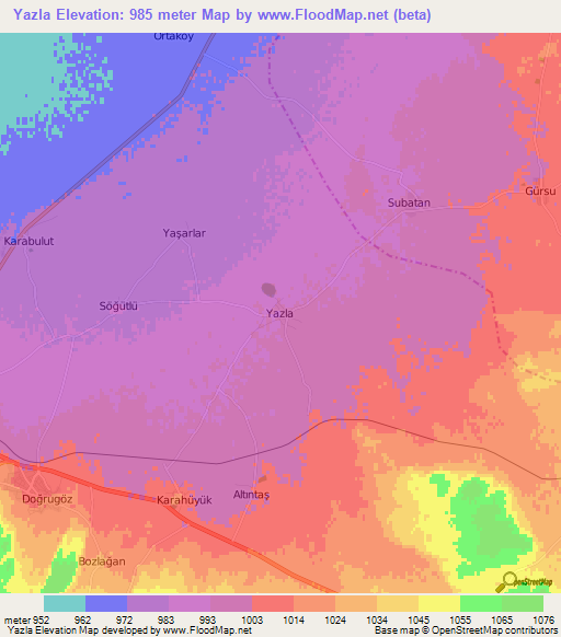 Yazla,Turkey Elevation Map