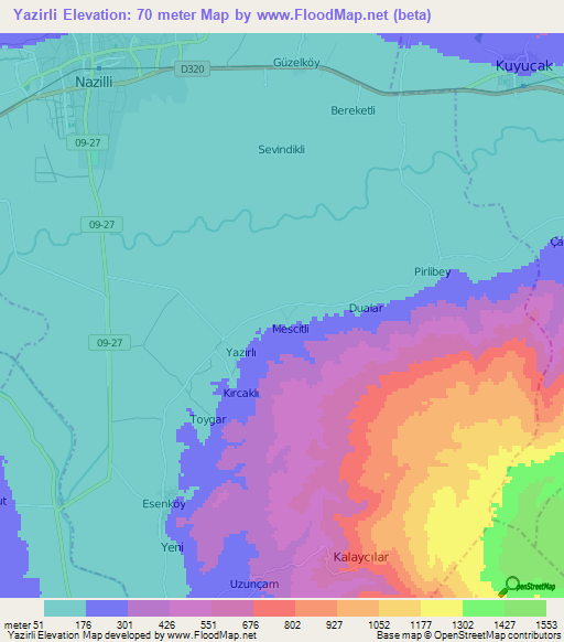 Yazirli,Turkey Elevation Map