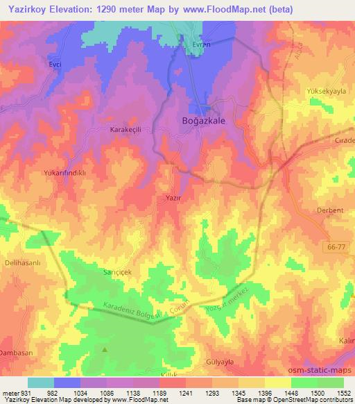 Yazirkoy,Turkey Elevation Map