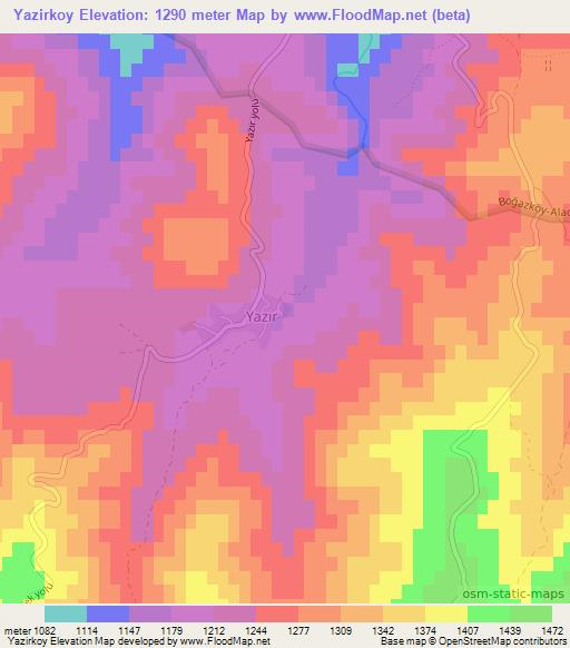 Yazirkoy,Turkey Elevation Map