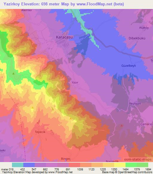 Yazirkoy,Turkey Elevation Map