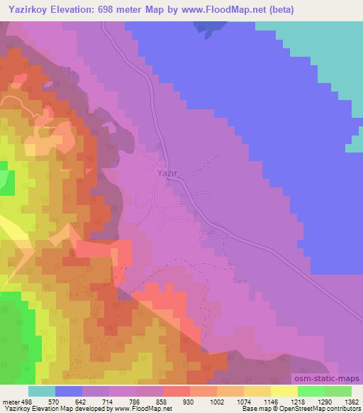 Yazirkoy,Turkey Elevation Map