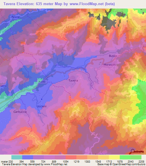 Tavera,France Elevation Map