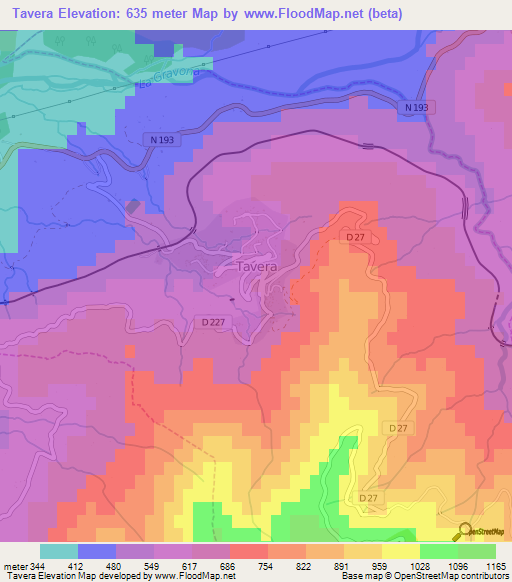 Tavera,France Elevation Map